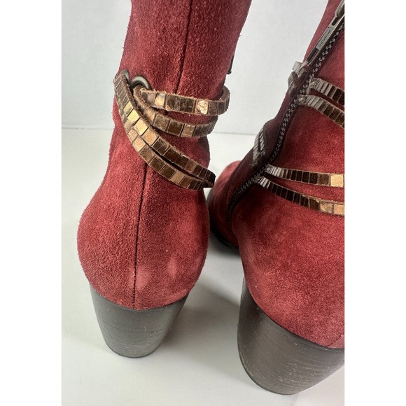 Sundance Suede Ankle Boots Size 39 US 8.5 - 9 Block Heel Burgundy Red Booties - Picture 7 of 16